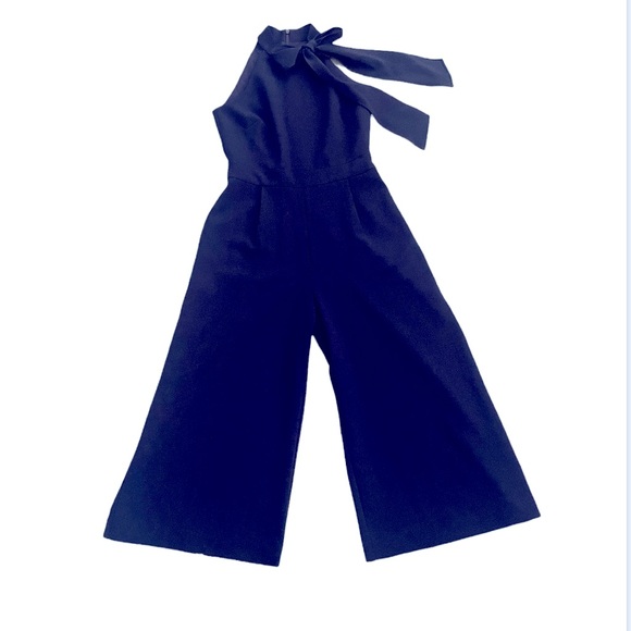 Vince Camuto Navy Blue Bow Neck Halter Cropped Jumpsuit size 2. Like new. NWOT - Picture 4 of 17